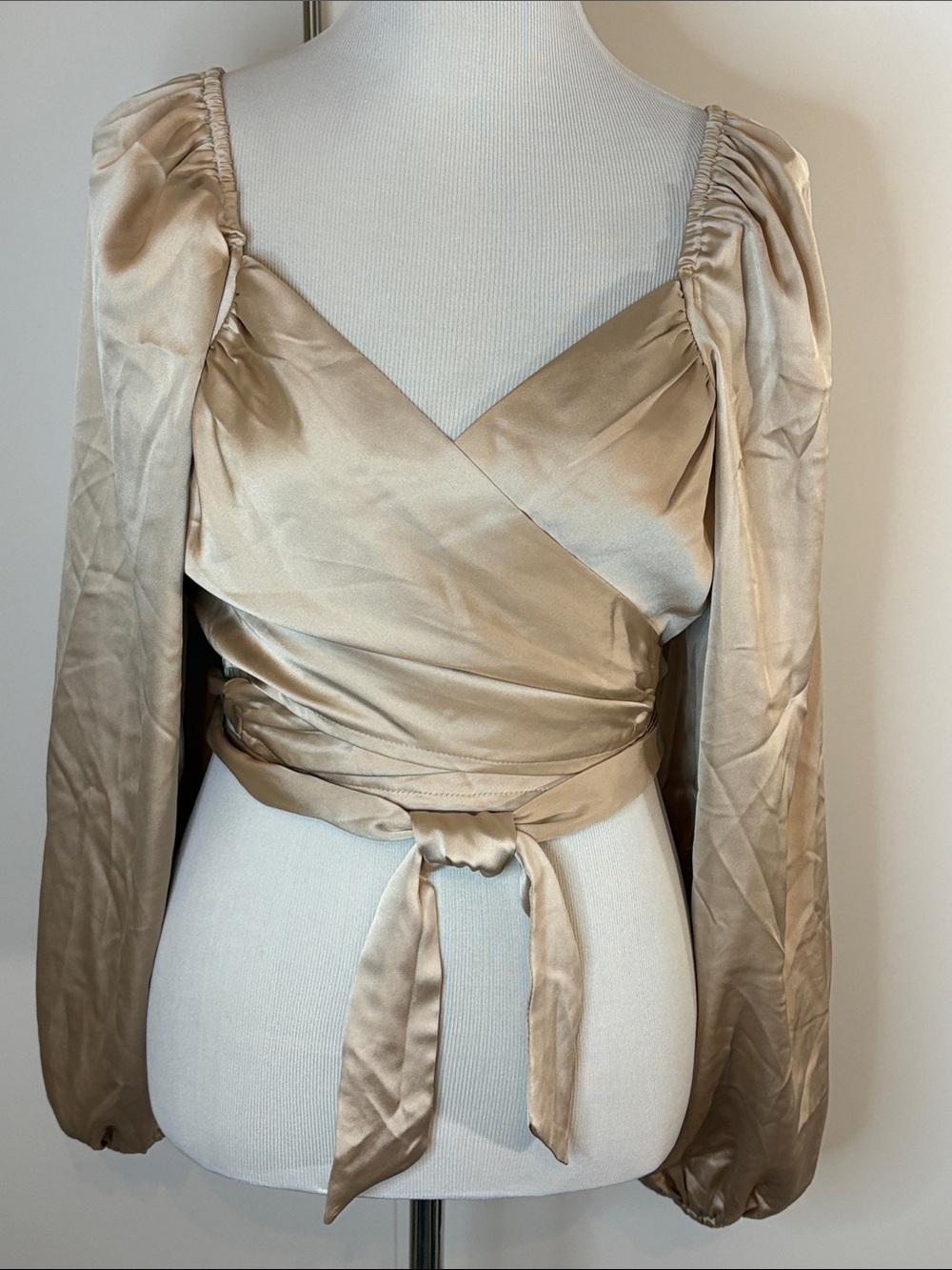 Lulu's Champagne Satin Wrap Crop Top M